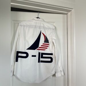POLO RALPH LAUREN P-15 RELAXED FIT Sz Small White Red NavySAILING Nautical Shirt